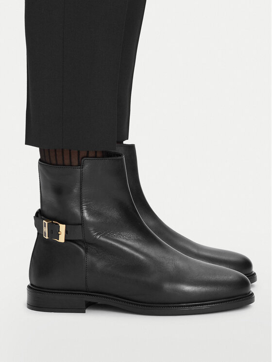 Tommy Hilfiger Botki Th Buckle Leather Ankle Boot FW0FW09486 Czarny