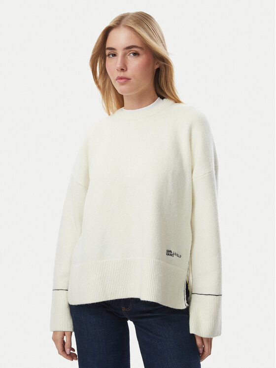 KARL LAGERFELD Sweter B4W18057 Kremowy Relaxed Fit