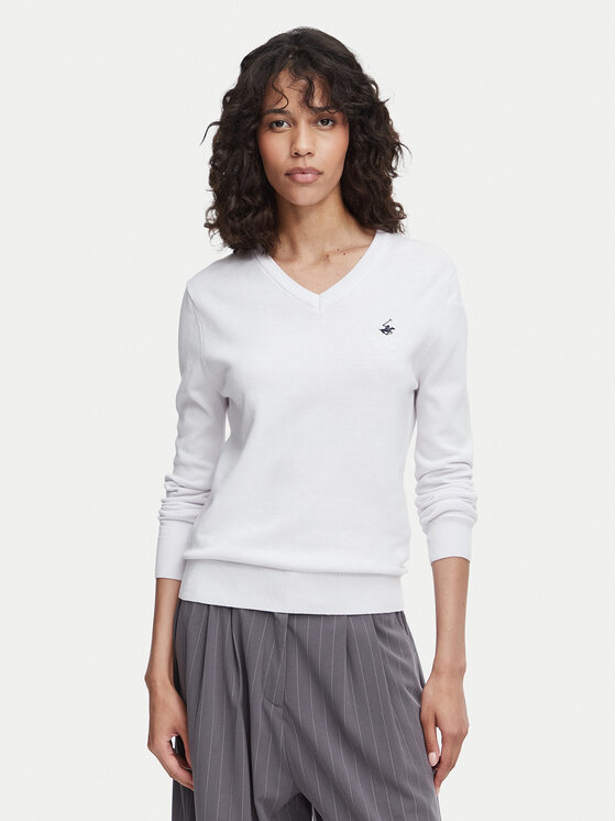 Beverly Hills Polo Club Sweter P-SS26W-M536563 Biały Regular Fit
