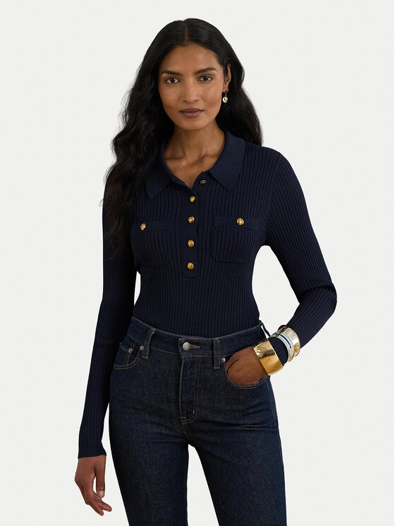 LAUREN RALPH LAUREN Sweter 200P03459001 Granatowy Slim Fit