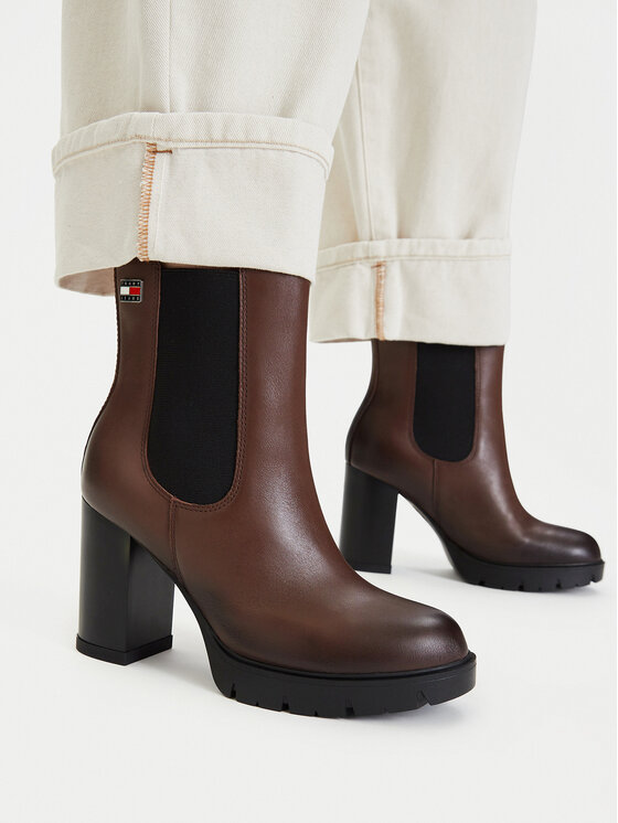 Tommy Jeans Botki Tjw Chelsea High Heel Boots EN0EN03112 Brązowy
