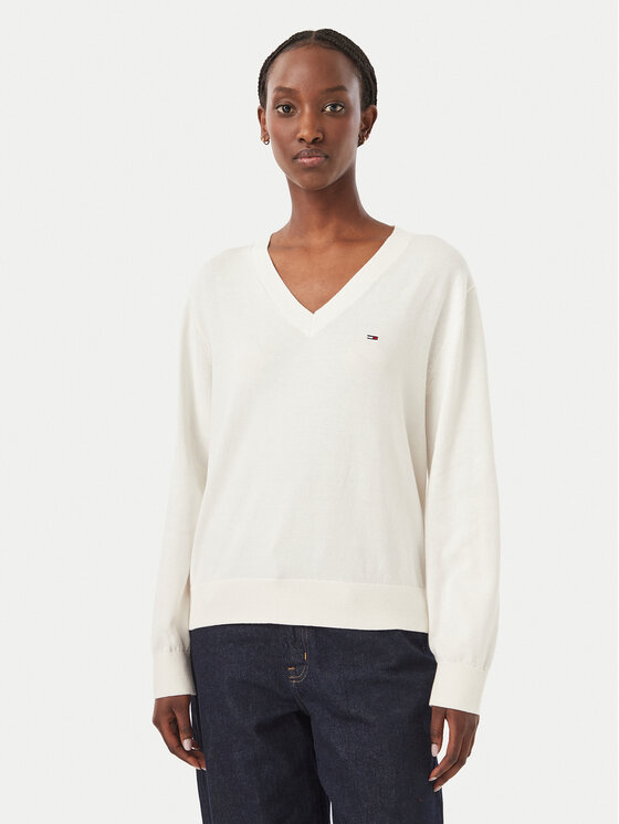 Tommy Jeans Sweter Essential DW0DW23362 Biały Regular Fit