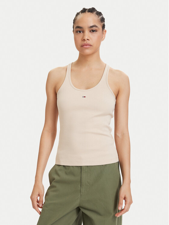 Tommy Jeans Top Racerback DW0DW22264 Beżowy jasny Slim Fit