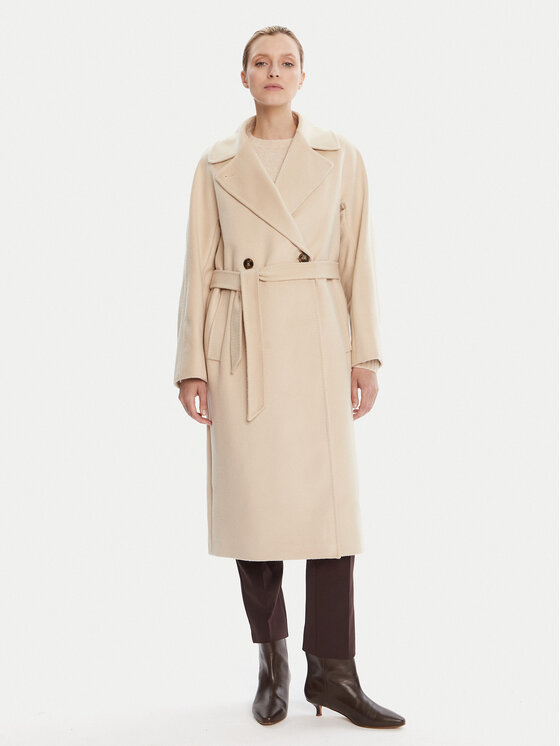Weekend Max Mara Płaszcz wełniany Resina 2525016031 Beżowy Regular Fit