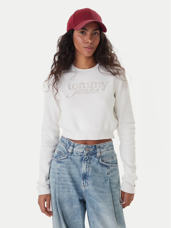 Tommy Jeans Sweter Chenille DW0DW22028 Écru Regular Fit