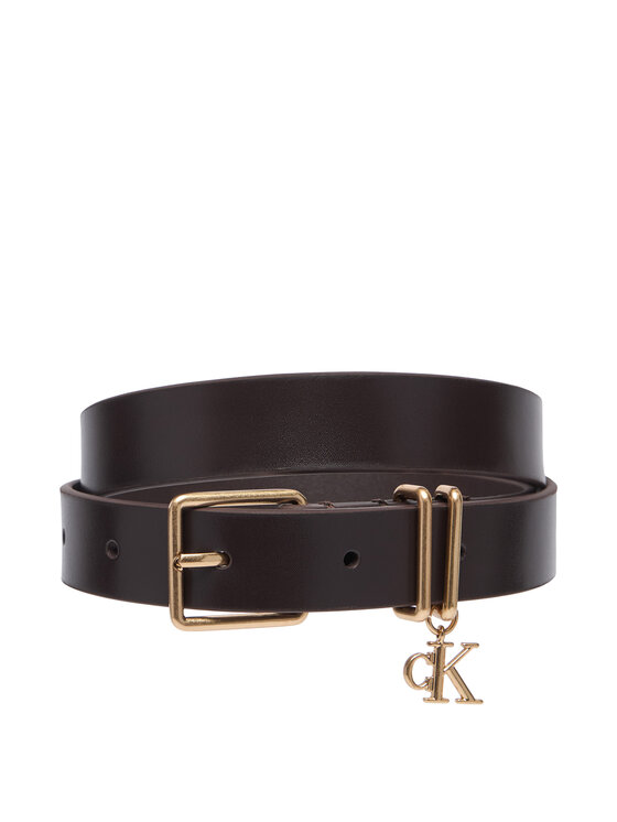 Calvin Klein Pasek Monogram Charm Keeper Belt 25Mm LV04F7086G Brązowy ciemny
