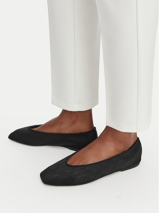 Calvin Klein Baleriny Square Ballerina Aop Mesh HW0HW02937 Czarny