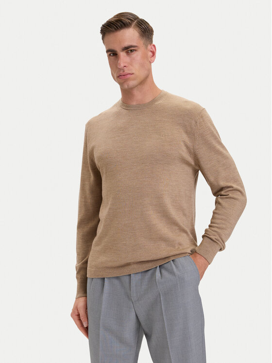 Calvin Klein Sweter LV04LB305G Beżowy ciemny Regular Fit
