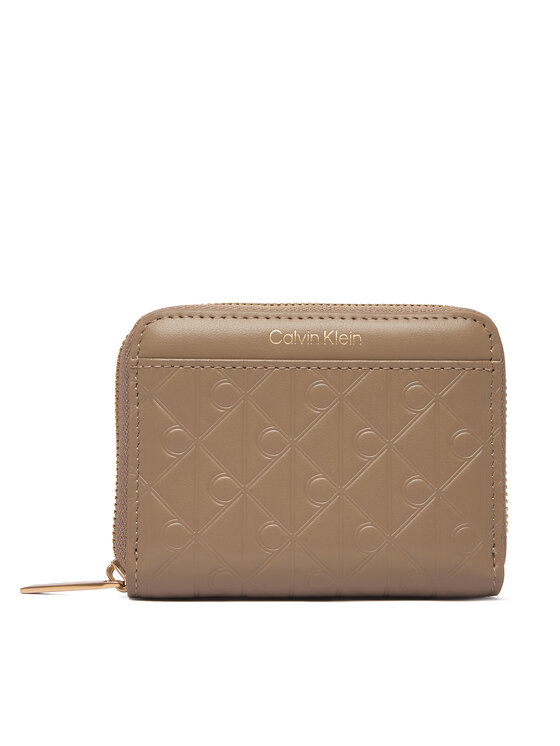 Calvin Klein Portfel Emblem Aop Embossed Zip Around LV04F1081G Beżowy