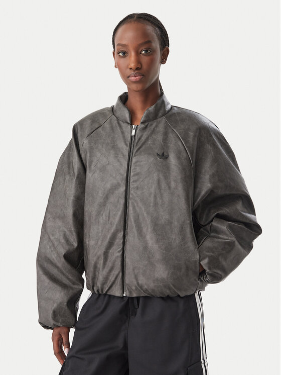 adidas Kurtka z imitacji skóry Sst Cropped KT4240 Szary ciemny Regular Fit