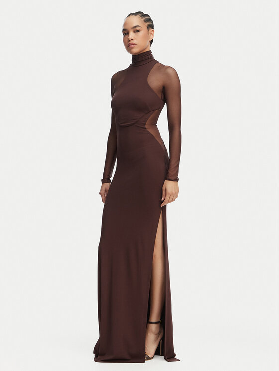 Elisabetta Franchi Sukienka wieczorowa AB-R22-62E2-V600 Brązowy Slim Fit