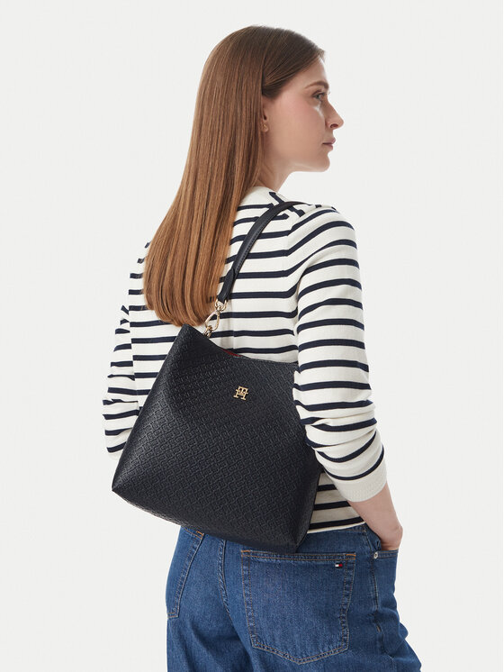 Tommy Hilfiger Torebka Th Icon Shoulder Bag Mono AW0AW19000 Granatowy