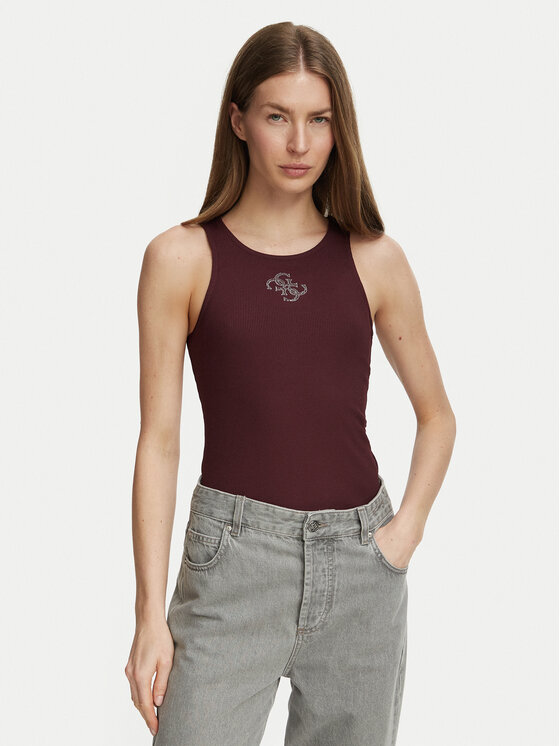 Guess Top W6RP39 KD092 Bordowy Regular Fit