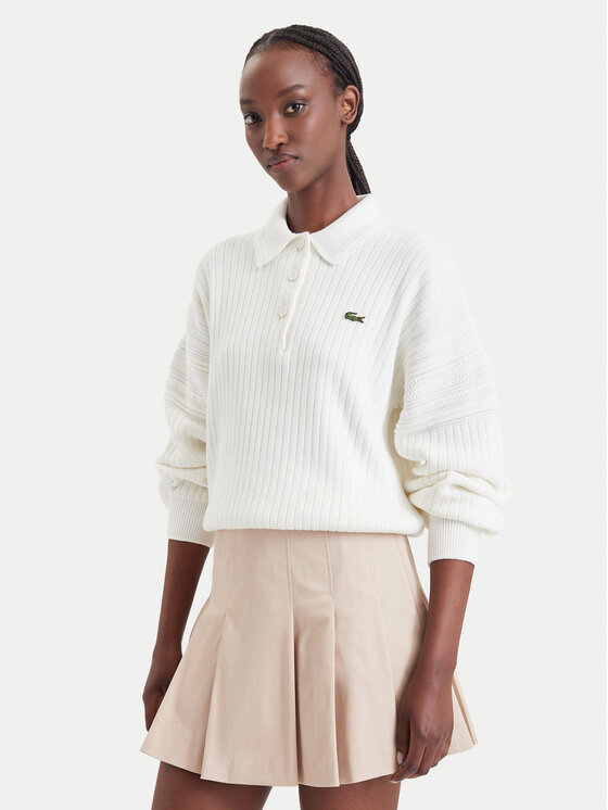Lacoste Sweter AF8272 Kremowy Regular Fit