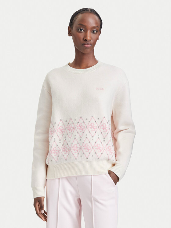 Guess Sweter V6BR16 Z2278 Kremowy Regular Fit