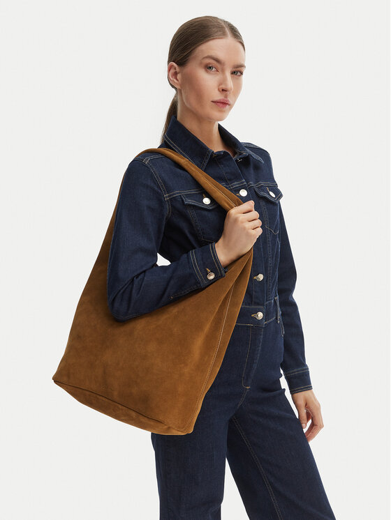 Calvin Klein Torebka Slouchy Suede Leather Medium Bag LV04F3597G Brązowy