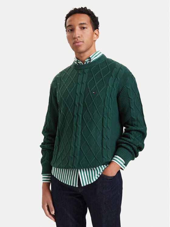 Tommy Jeans Sweter Flag DM0DM23405 Zielony ciemny Regular Fit