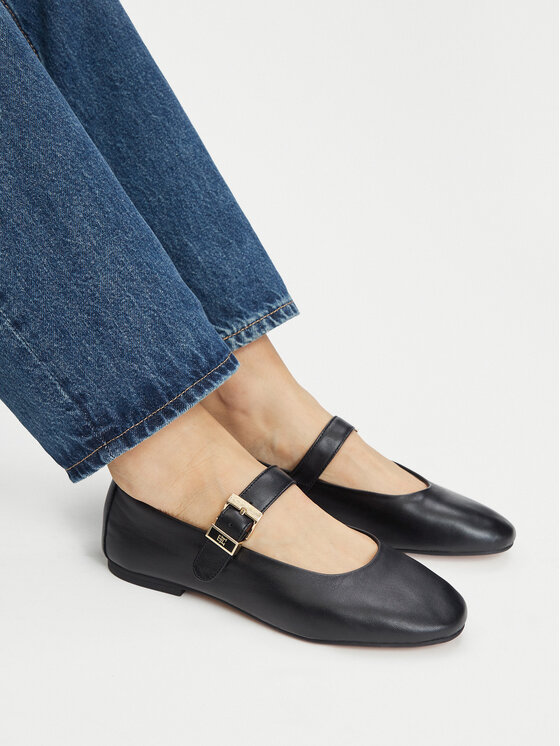 Tommy Hilfiger Baleriny Buckle Leather Ballerina FW0FW09684 Czarny