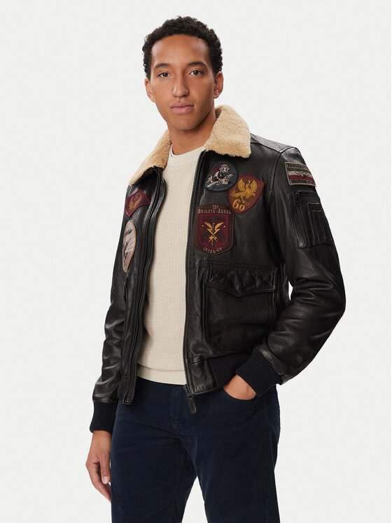 Aeronautica Militare Kurtka skórzana 262PN0968U100839 Czarny Regular Fit