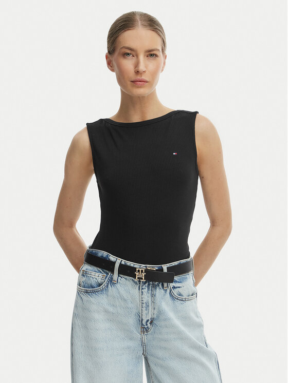 Tommy Hilfiger Top WW0WW47807 Czarny Slim Fit