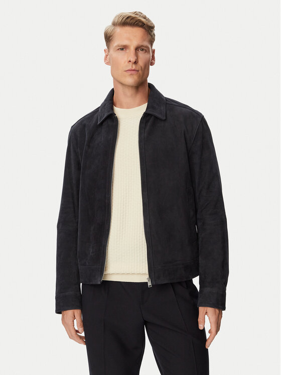 BOSS Kurtka skórzana H-Malbano7 50563869 Granatowy Regular Fit