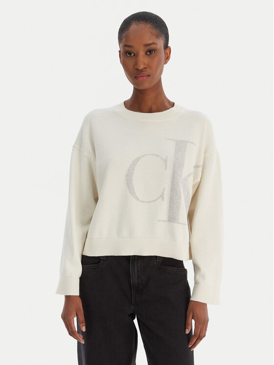 Calvin Klein Jeans Sweter Smooth LV047E304G Beżowy Regular Fit