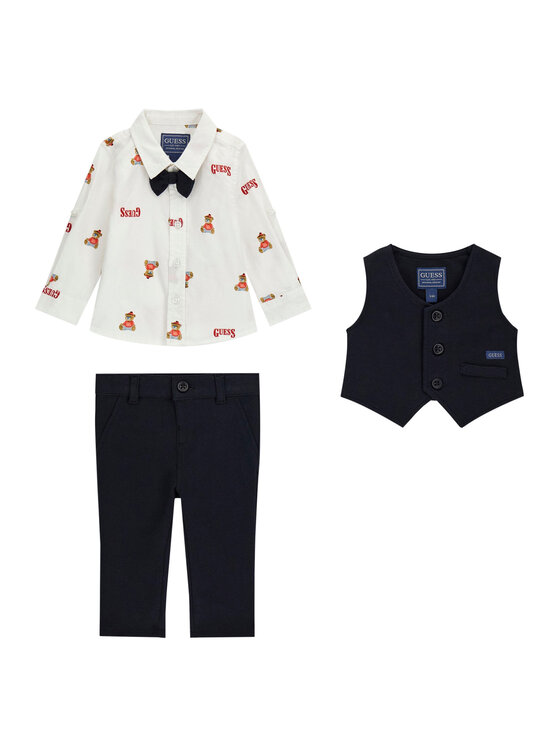 Guess Komplet koszula, kamizelka i spodnie materiałowe I6BG05 K6216 Granatowy Regular Fit