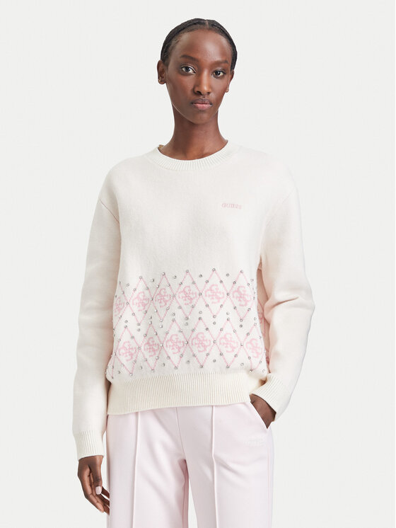 Guess Sweter V6BR16 Z2278 Kremowy Regular Fit