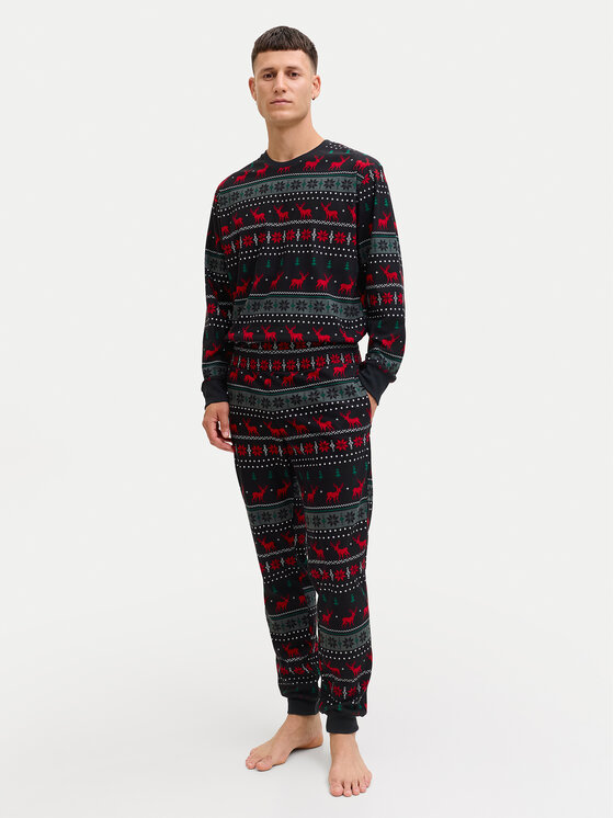 Jack & Jones Piżama Tristan 12285375 Czarny Loose Fit