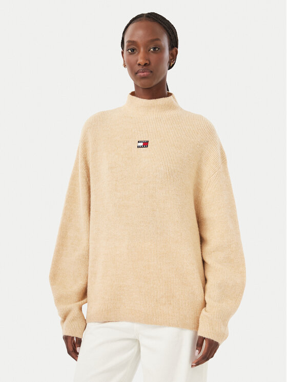Tommy Jeans Sweter Badge DW0DW23349 Beżowy Relaxed Fit