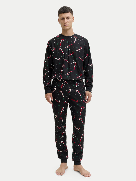 Jack & Jones Piżama Tristan 12285375 Czarny Loose Fit