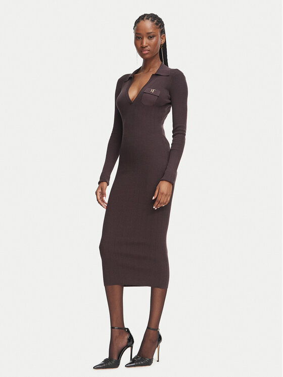 Elisabetta Franchi Sukienka dzianinowa AM-08B-66E2-V380 Brązowy ciemny Slim Fit