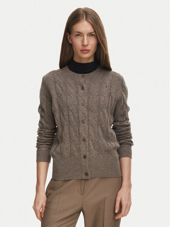 Tommy Hilfiger Kardigan Soft WW0WW52191 Beżowy ciemny Regular Fit