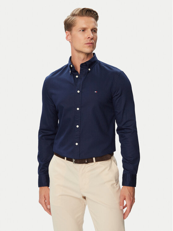 Tommy Hilfiger Koszula Flex Dobby MW0MW44570 Granatowy Slim Fit