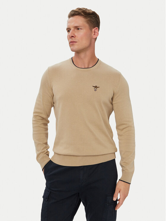 Aeronautica Militare Sweter 262MA1631UL00506 Beżowy Regular Fit