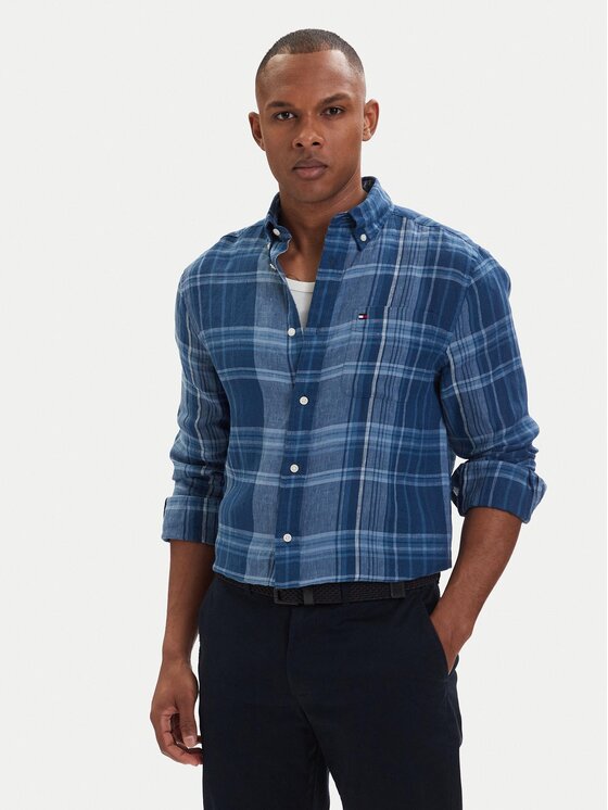 Tommy Hilfiger Koszula Madras Check MW0MW42399 Niebieski Regular Fit