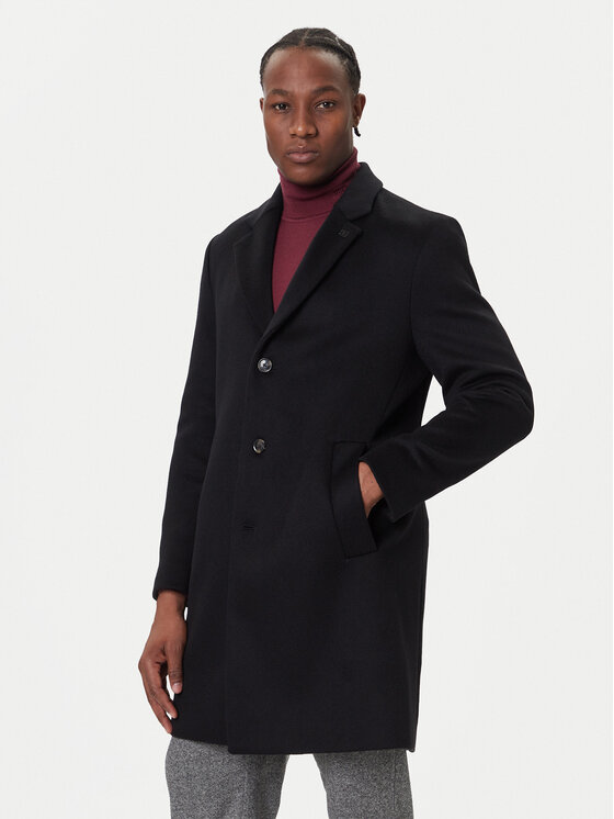 Tommy Hilfiger Płaszcz wełniany MW0MW40768 Czarny Regular Fit