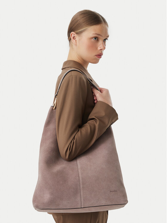 Calvin Klein Torebka Slouchy Suedelarge Shoulder Bag LV04F3690G Brązowy