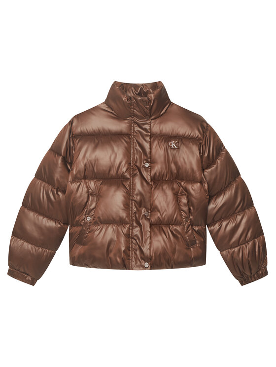 Calvin Klein Jeans Kurtka przejściowa Minime Shiny Short Puffer LVCKTJM01G Brązowy Regular Fit
