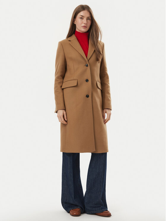 Tommy Hilfiger Płaszcz wełniany WW0WW51106 Brązowy Slim Fit
