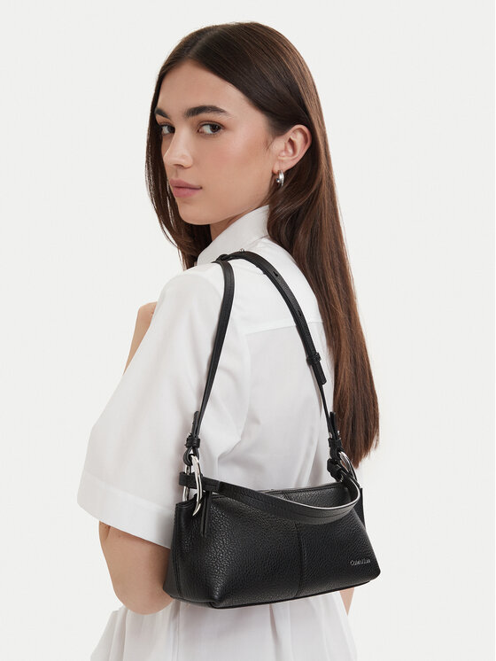 Calvin Klein Torebka Slouchy Leather Small Conv Bag LV04F3659G Czarny