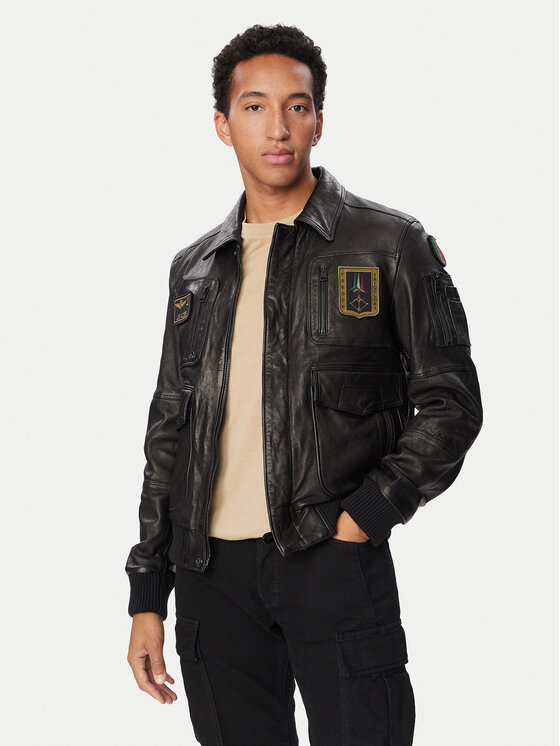 Aeronautica Militare Kurtka skórzana 262PN0846U100839 Czarny Regular Fit