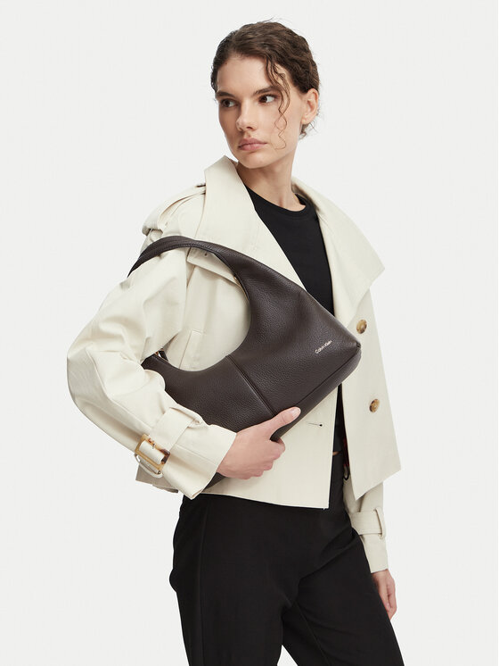 Calvin Klein Torebka Slouchy Leather Shoulder Bag LV04F3657G Brązowy