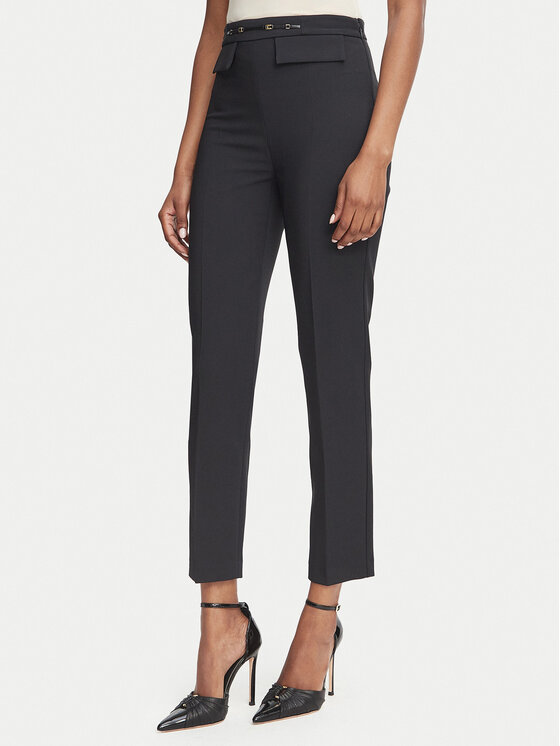 Elisabetta Franchi Spodnie materiałowe PA-195-66E2-V320 Czarny Slim Fit