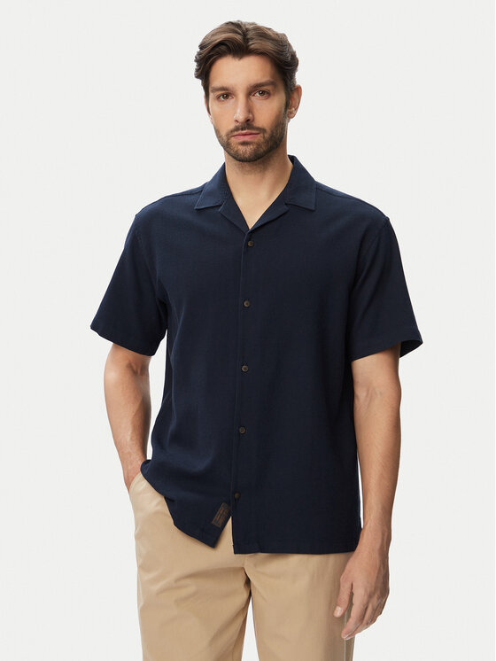Jack & Jones Koszula Global Waffle Resort 12295551 Granatowy Relaxed Fit