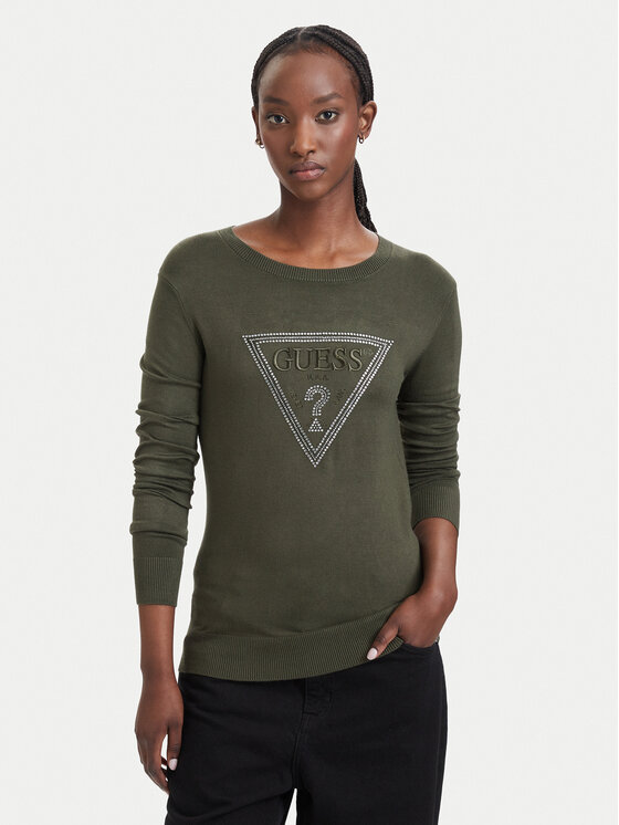 Guess Sweter W6YR28 Z0976 Zielony ciemny Regular Fit