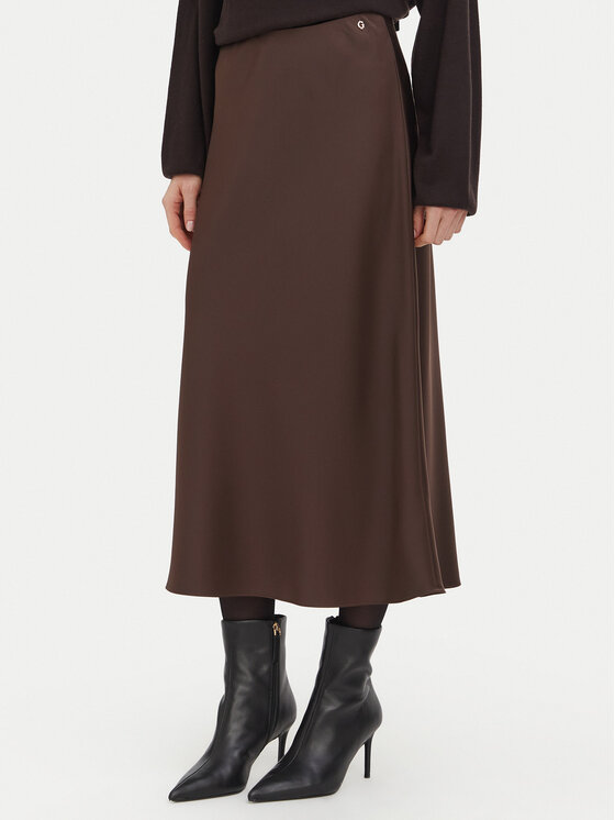 Guess Spódnica midi W6BD25 W4250 Brązowy Regular Fit