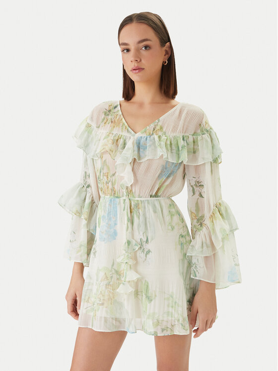 Guess Sukienka koktajlowa W6GKA5 W2400 Zielony Regular Fit