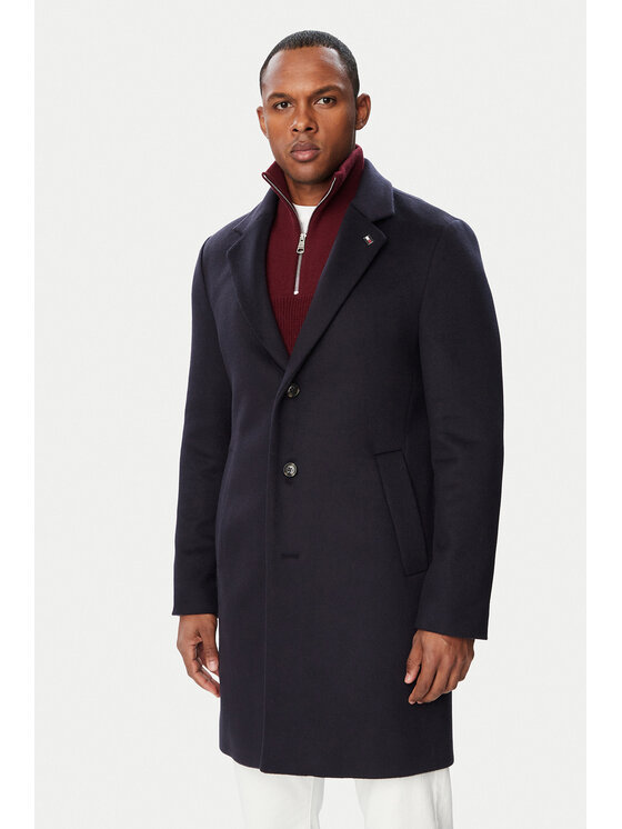 Tommy Hilfiger Płaszcz wełniany MW0MW40768 Granatowy Regular Fit