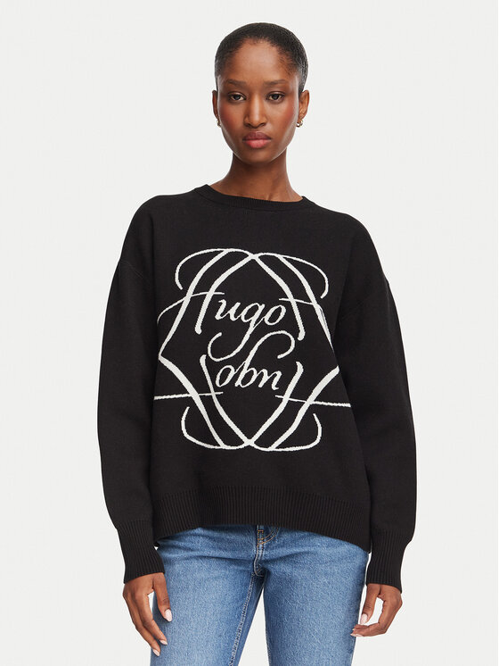 HUGO Sweter Siennale 50562692 Czarny Oversize